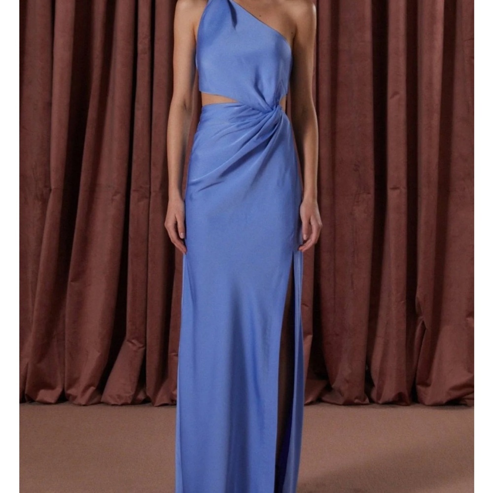 NWT Misha Blue Asymmetrical Cutout Gown